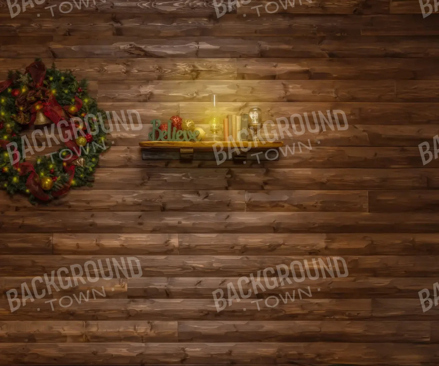 Magic of Santa Believe Wall Wreath 12’x10’ UltraCloth (144 x 120 inch) Backdrop