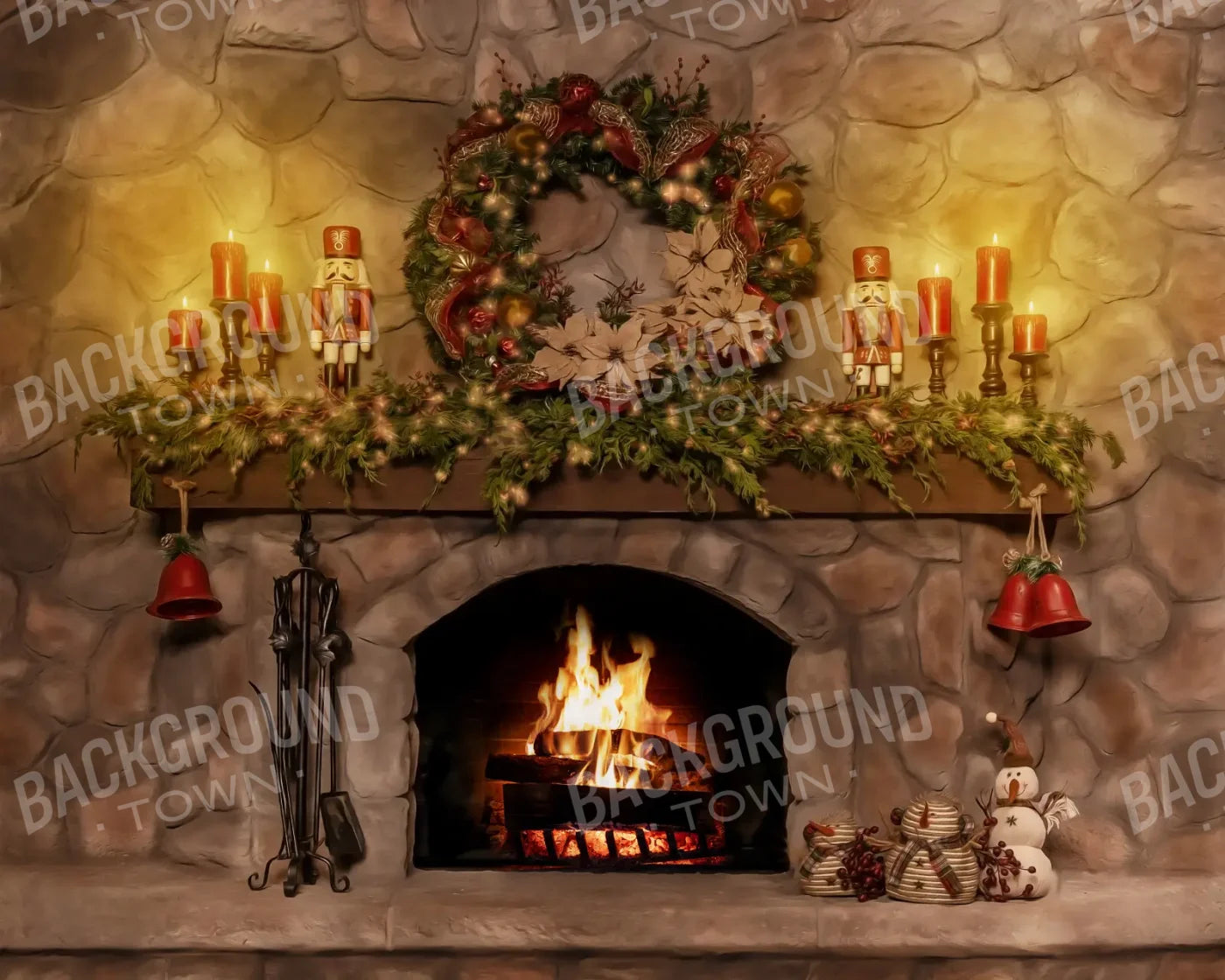Magic of Santa Coble Fire Place 10’x8’ Fleece (120 x 96 inch) Backdrop