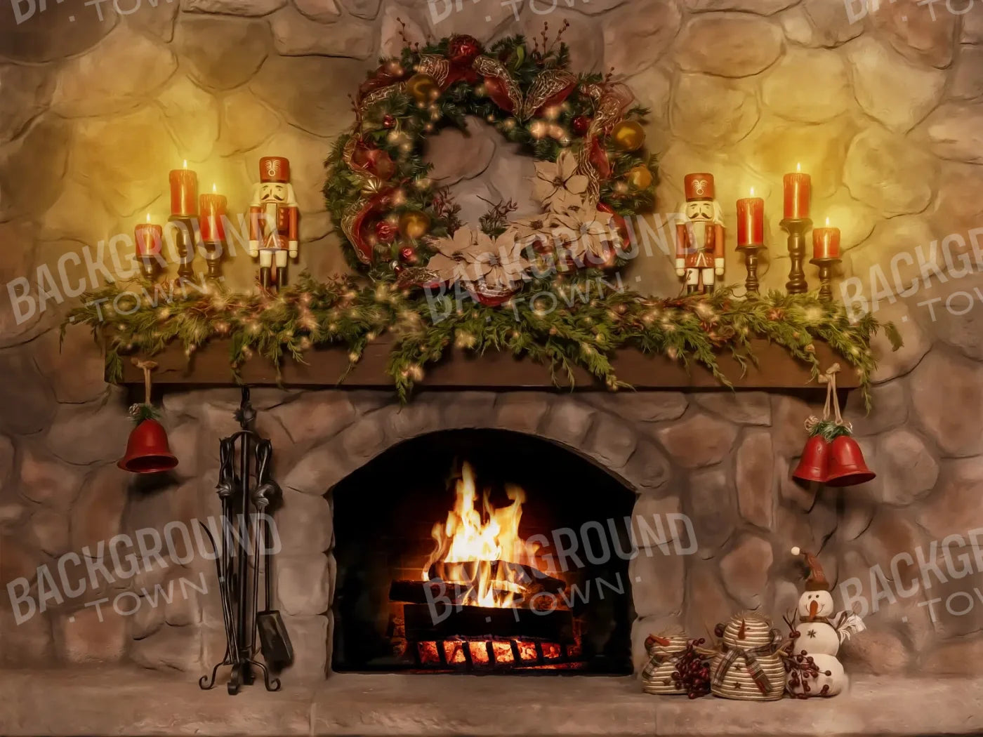 Magic of Santa Coble Fire Place 8’x6’ Fleece (96 x 72 inch) Backdrop