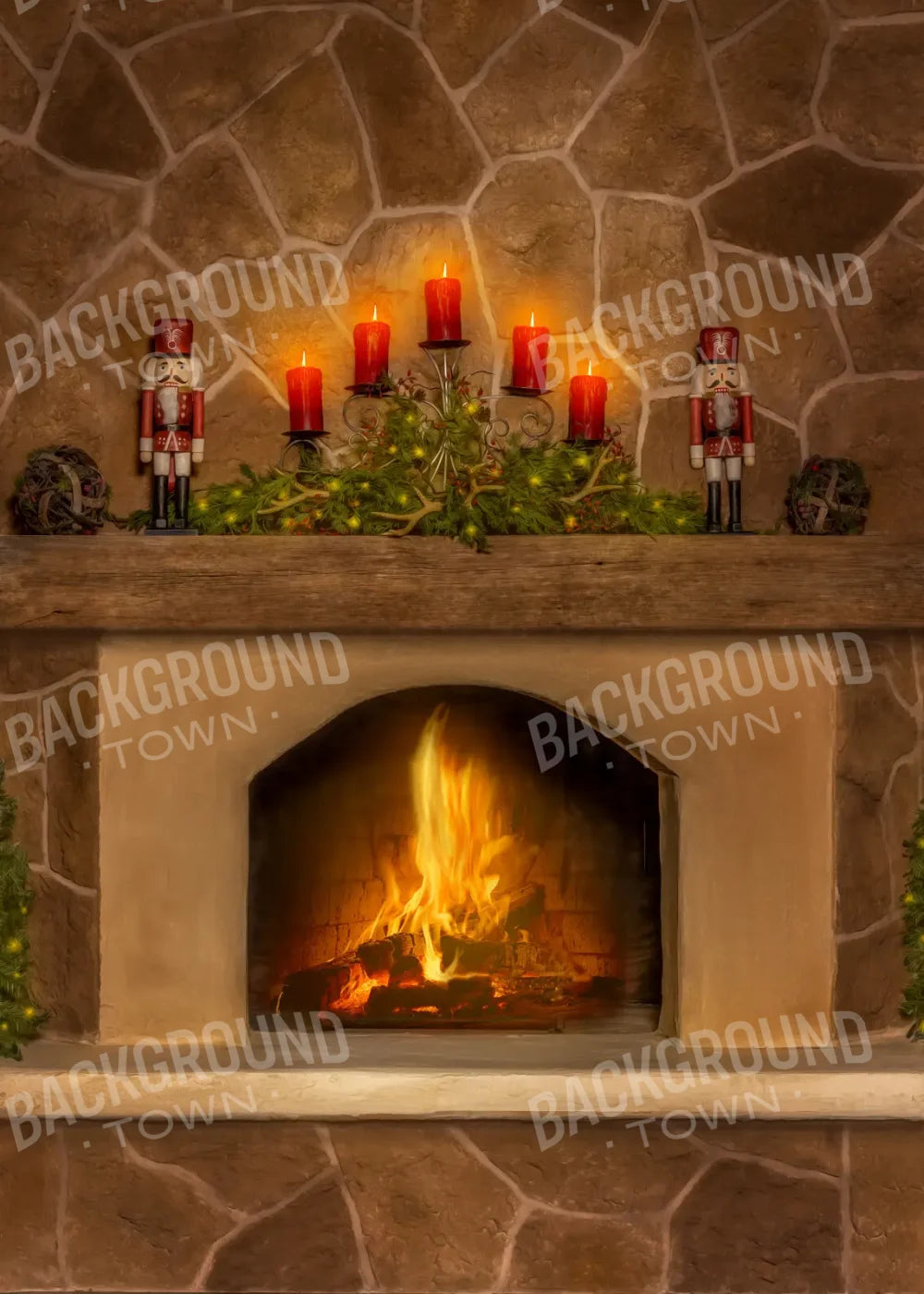 Magic of Santa Flagstone Fire Place 5’x7’ UltraCloth (60 x 84 inch) Backdrop