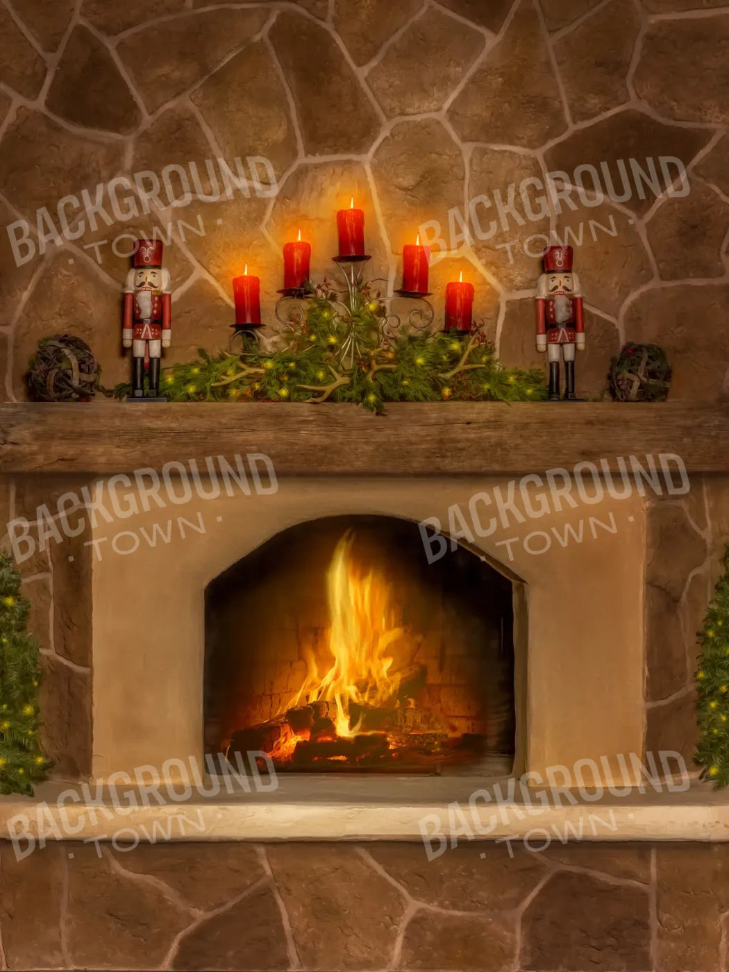 Magic of Santa Flagstone Fire Place 6’x8’ Fleece (72 x 96 inch) Backdrop