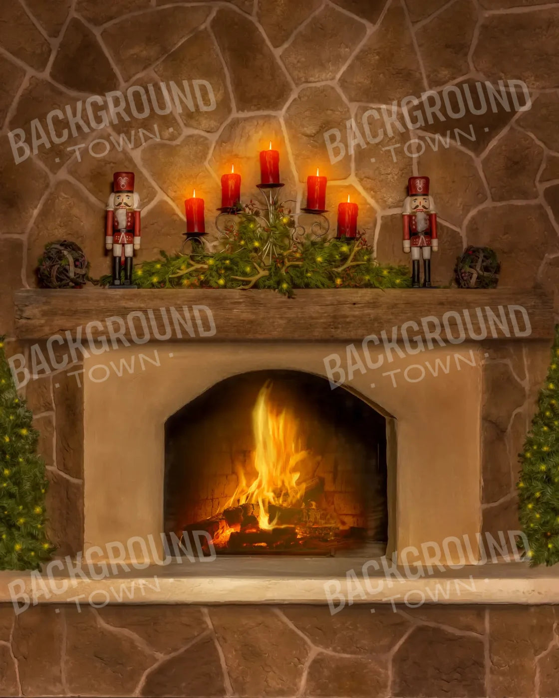 Magic of Santa Flagstone Fire Place 8’x10’ Fleece (96 x 120 inch) Backdrop