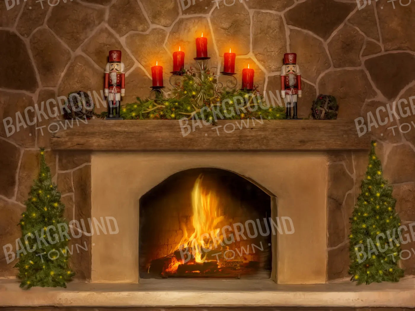 Magic of Santa Flagstone Fire Place 8’x6’ Fleece (96 x 72 inch) Backdrop