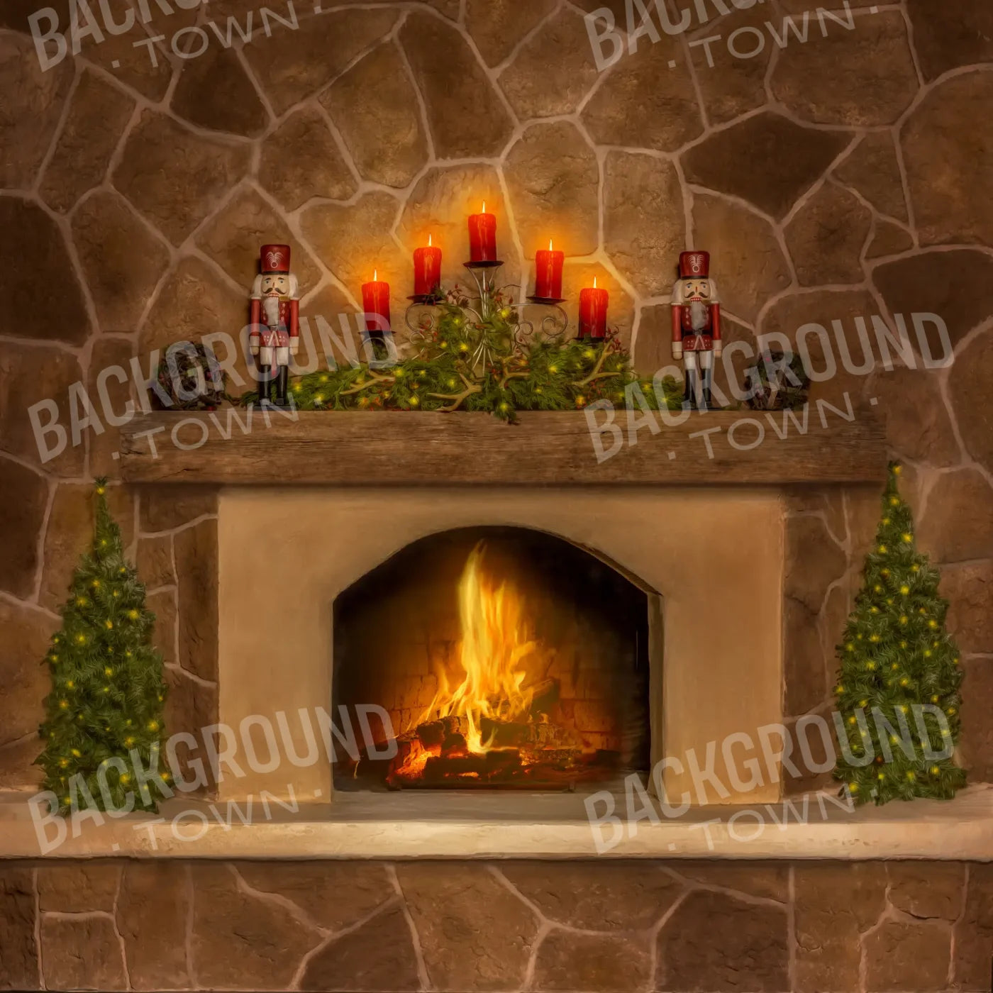 Magic of Santa Flagstone Fire Place 8’x8’ Fleece (96 x 96 inch) Backdrop