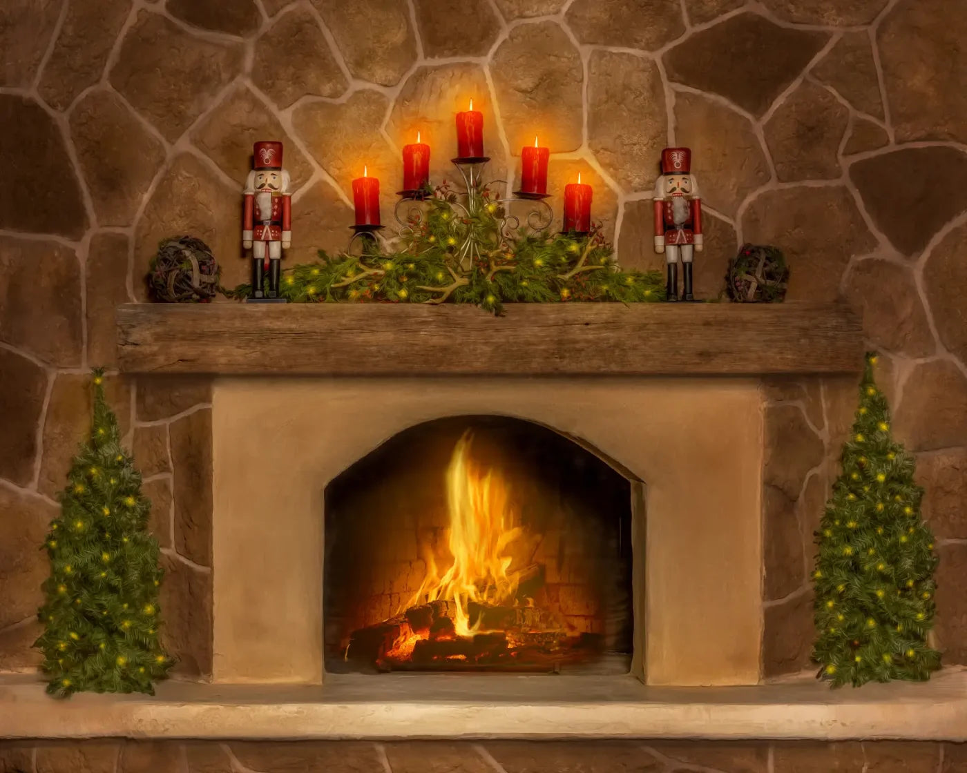 Magic of Santa Flagstone Fire Place Backdrop