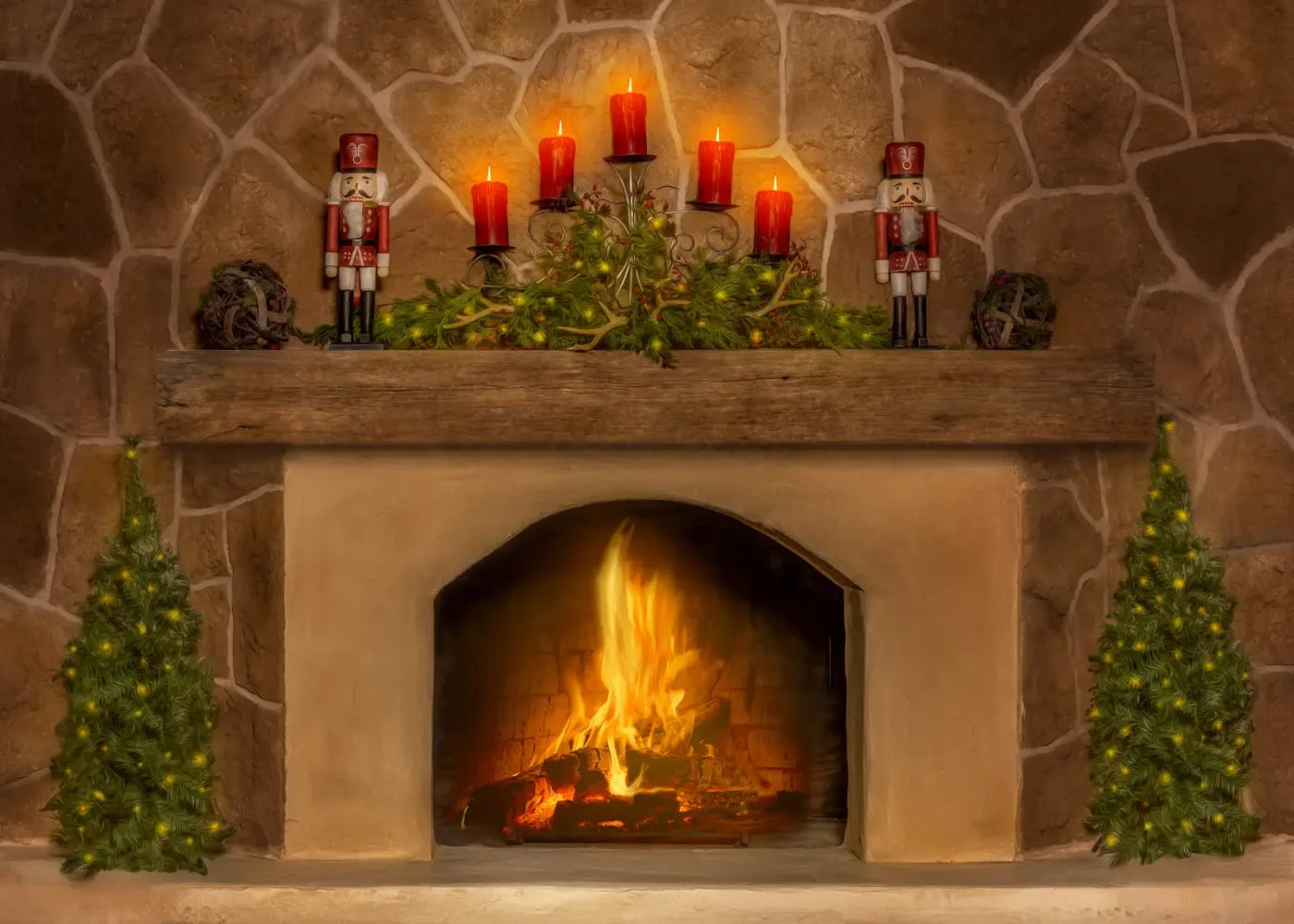 Magic of Santa Flagstone Fire Place Backdrop