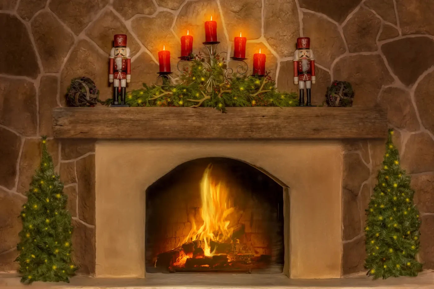 Magic of Santa Flagstone Fire Place Backdrop