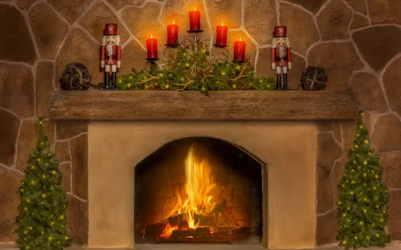 Magic of Santa Flagstone Fire Place Backdrop
