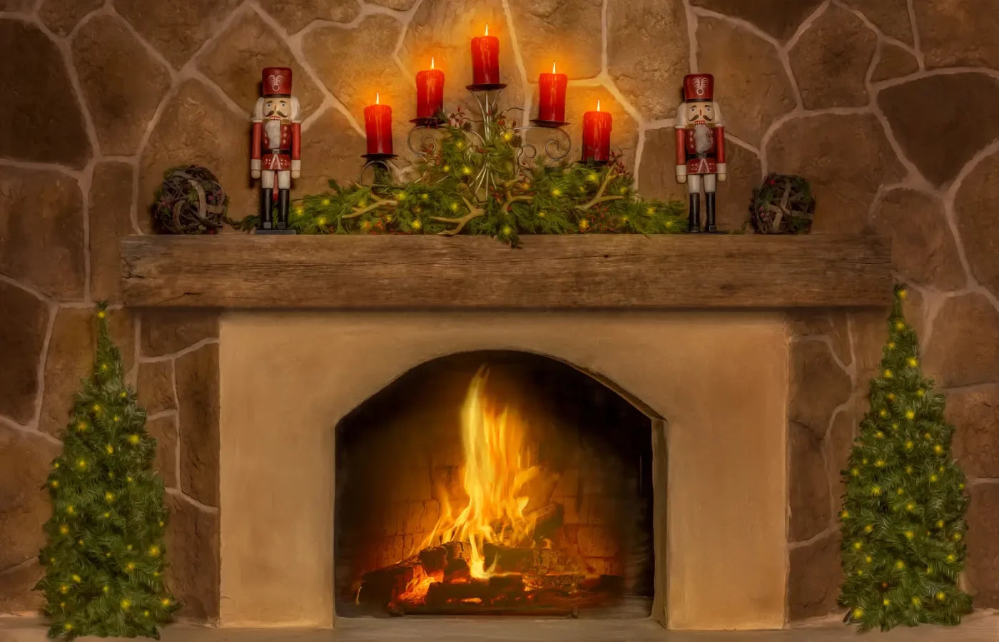 Magic of Santa Flagstone Fire Place Backdrop