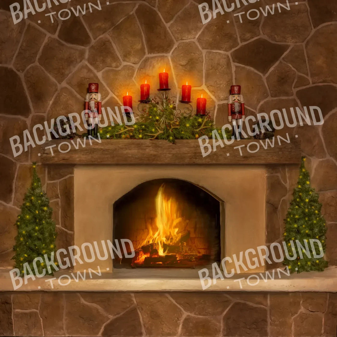 Magic of Santa Flagstone Fireplace with Tree