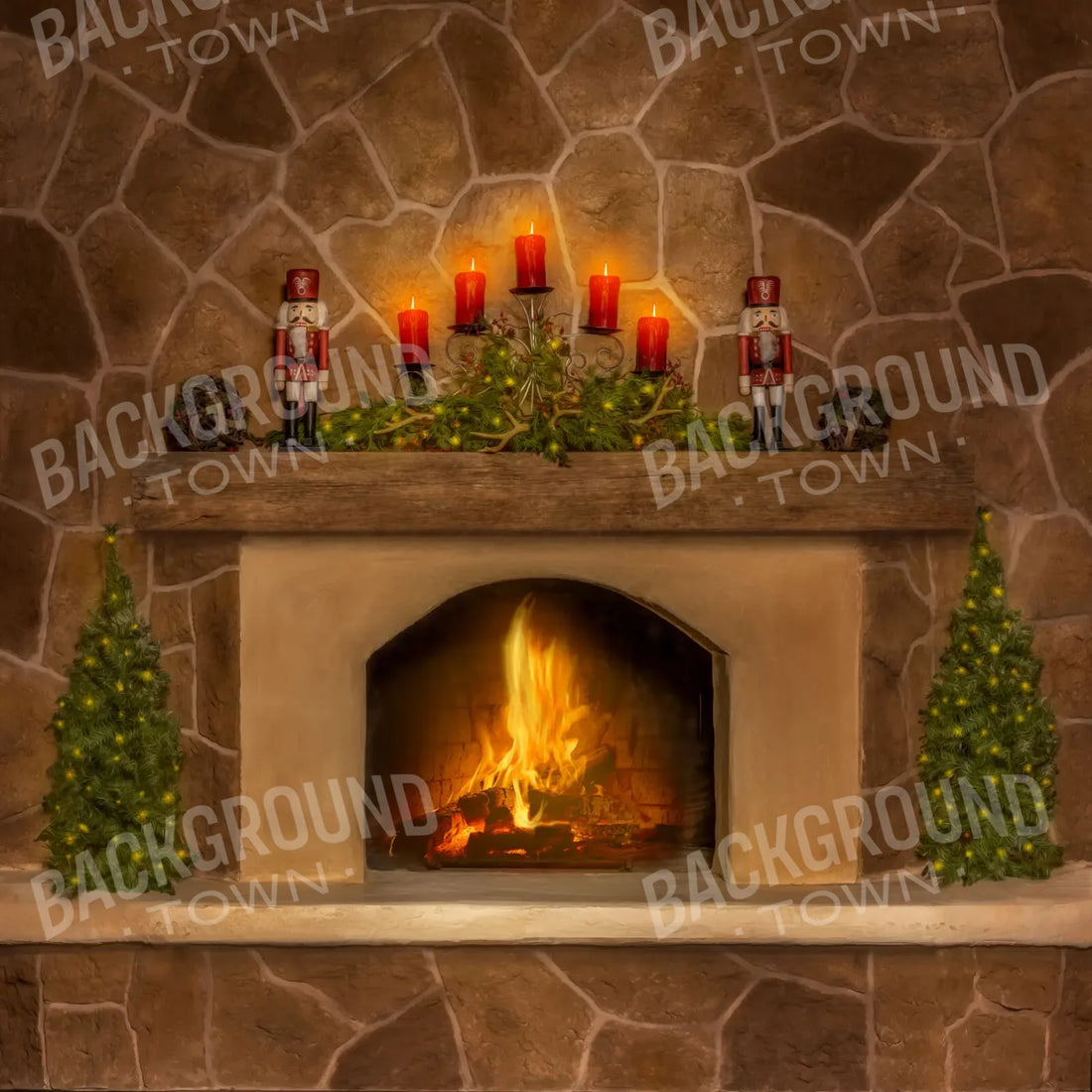 Magic of Santa Flagstone Fireplace with Tree