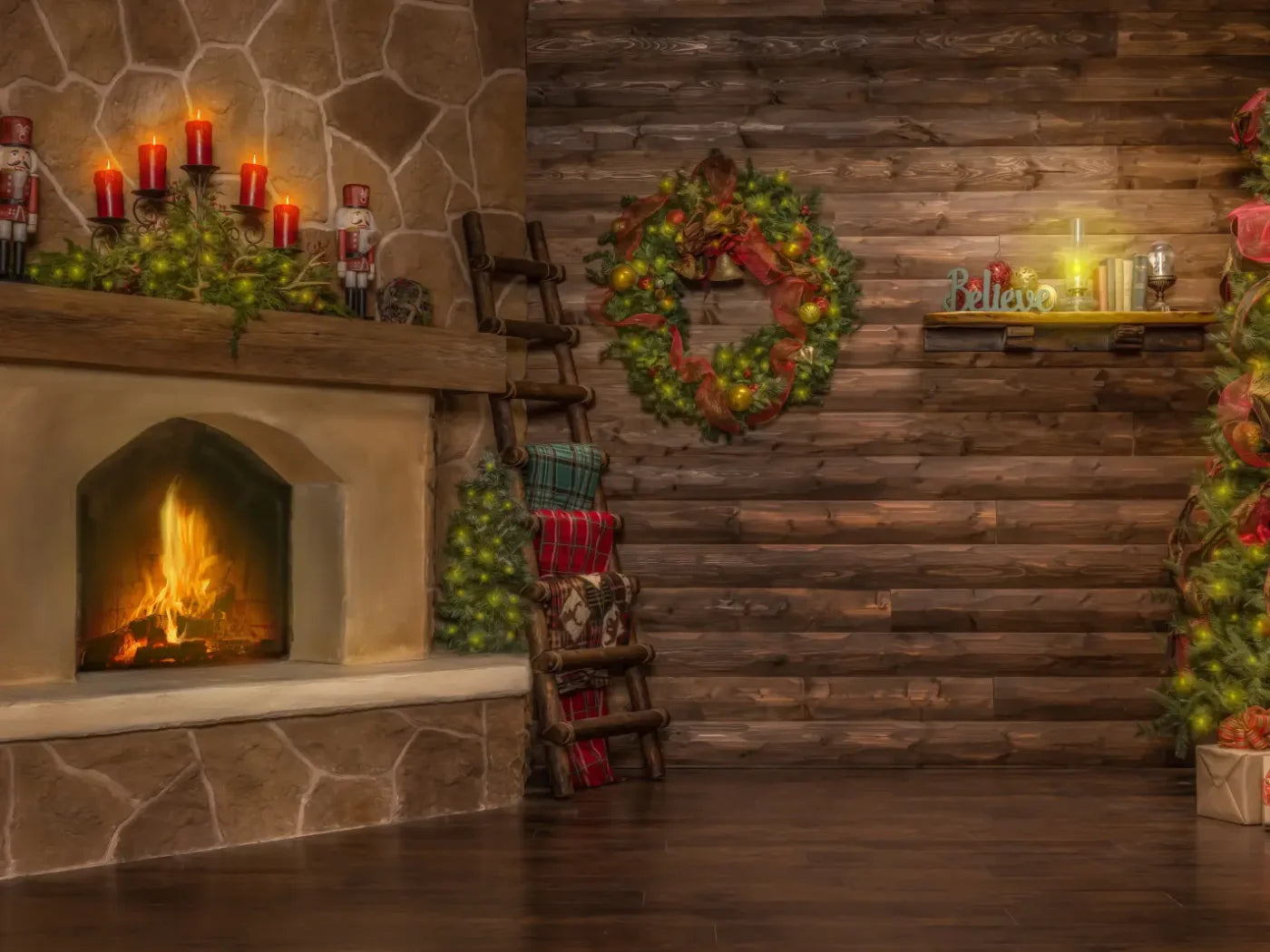 Magic of Santa Flagstone Set 6’8x5’ Fleece (80 x 60 inch) Backdrop