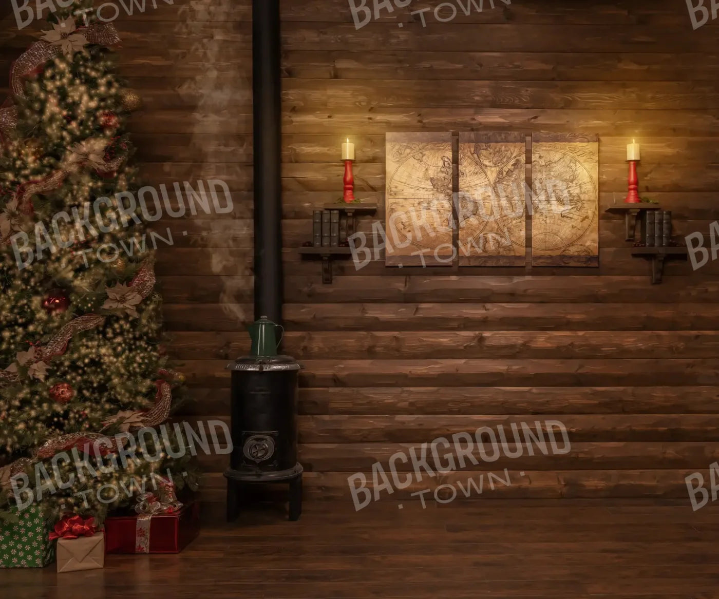Magic of Santa Study With Tree 12’x10’ UltraCloth (144 x 120 inch) Backdrop