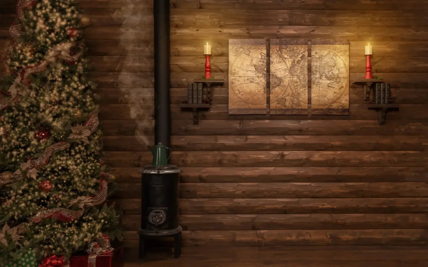 Magic of Santa Study With Tree 16’x10’ UltraCloth (192 x 120 inch) Backdrop