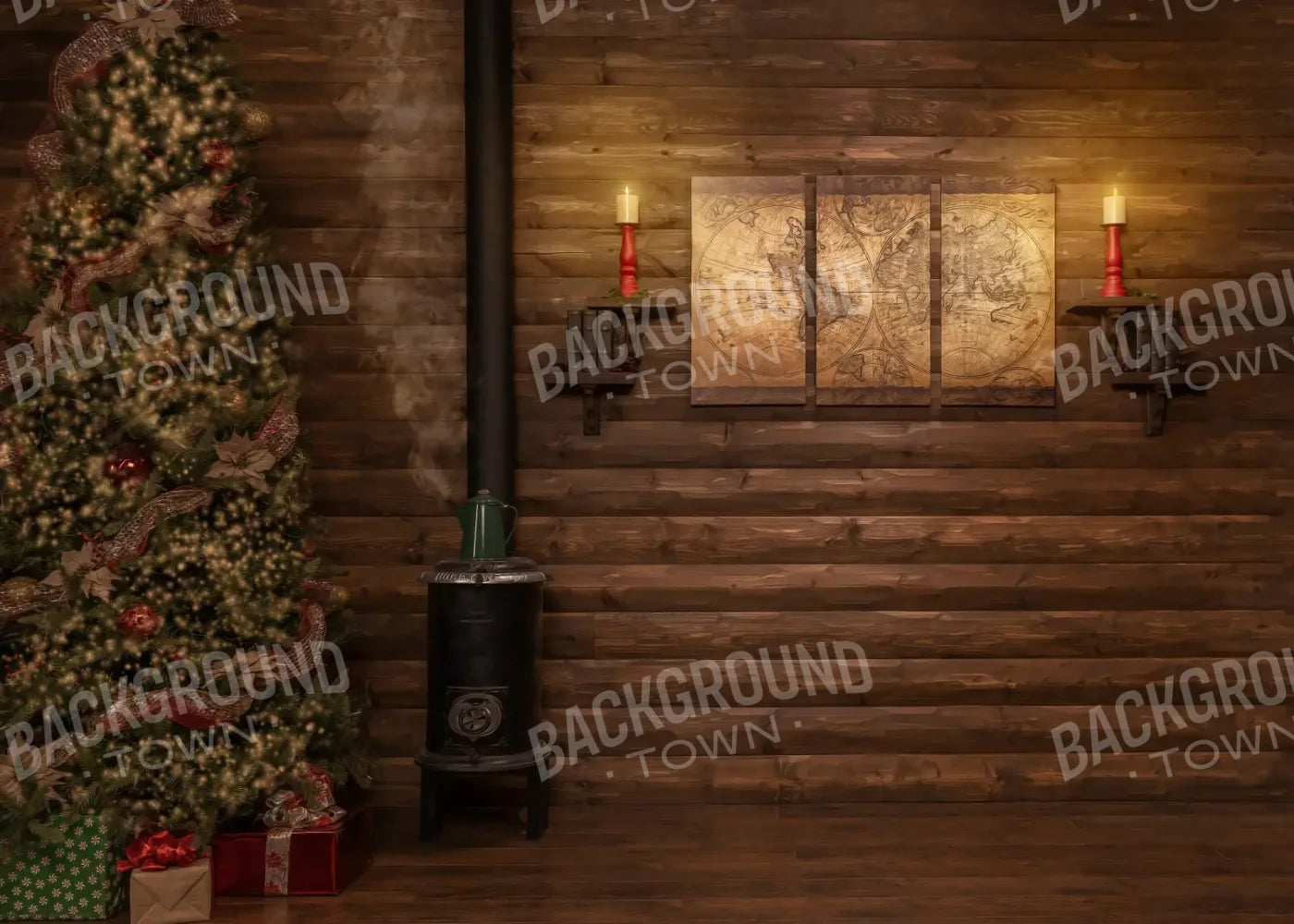 Magic of Santa Study With Tree 7’x5’ UltraCloth (84 x 60 inch) Backdrop