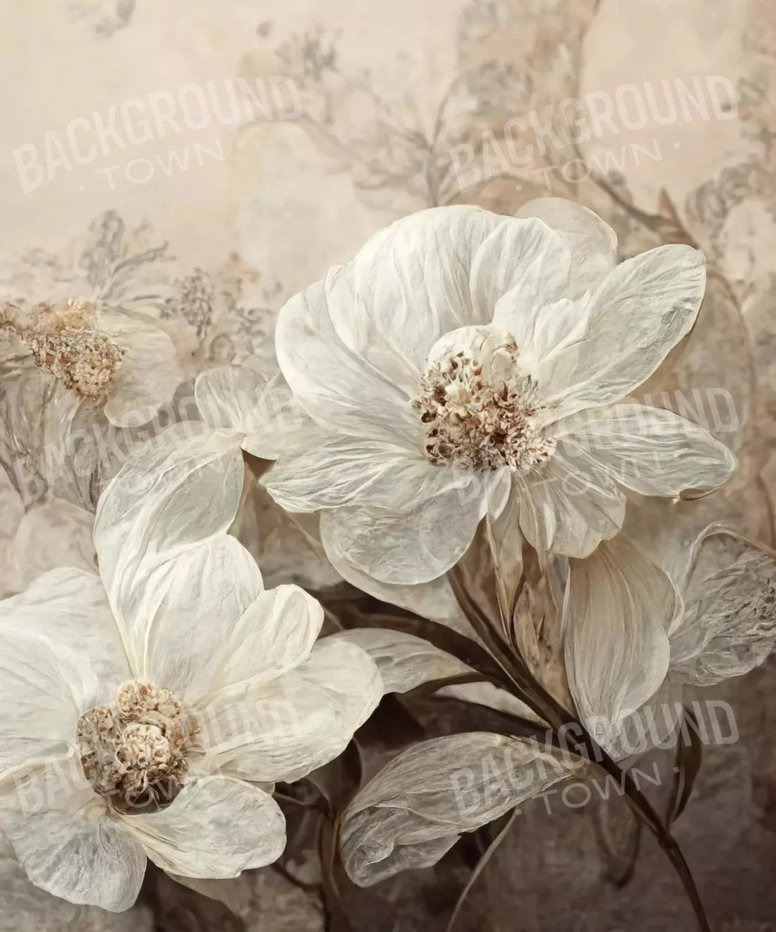 Beige Floral Backdrop for Photography