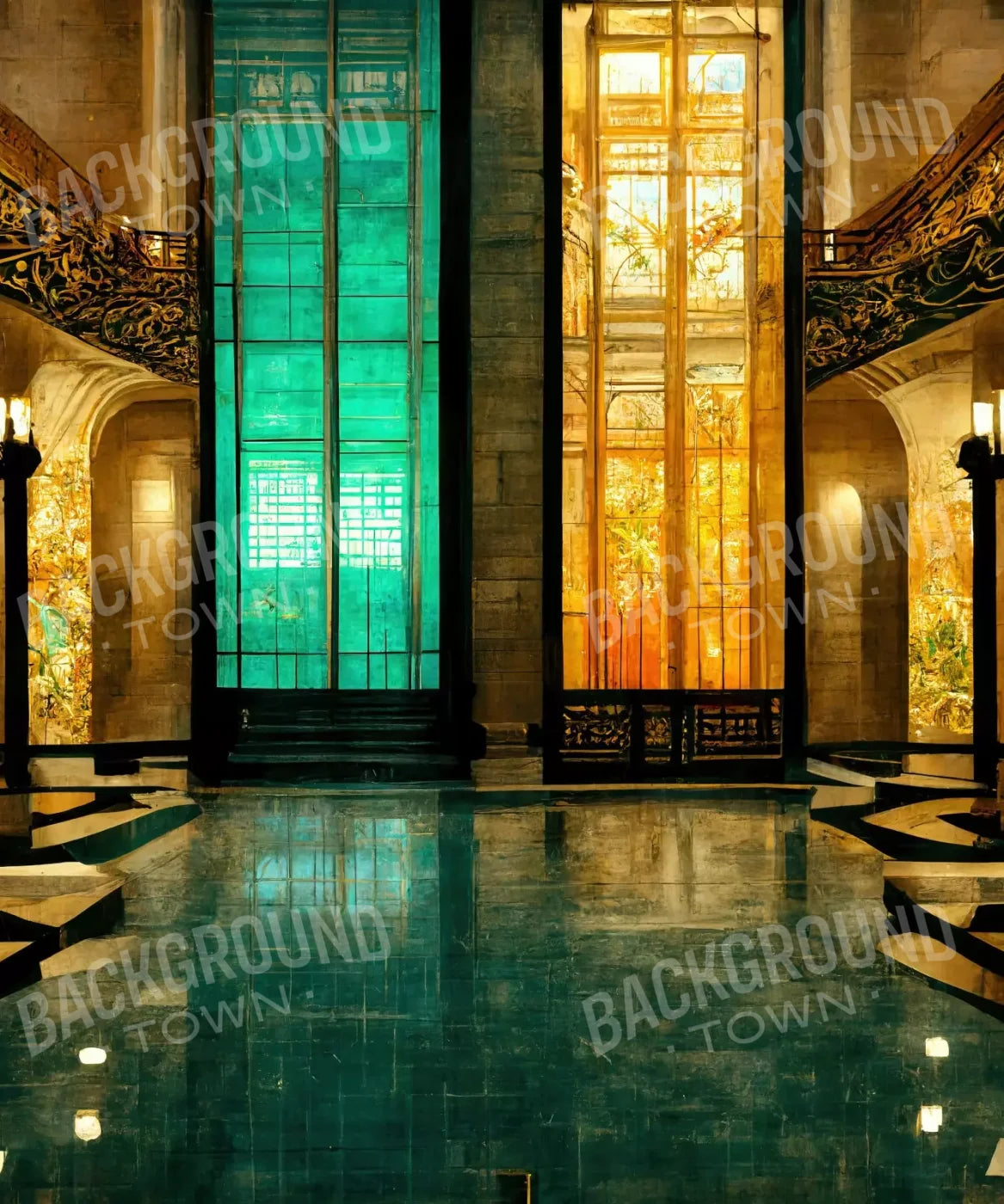 Hallway, Yellow , Green Backdrop for Photography