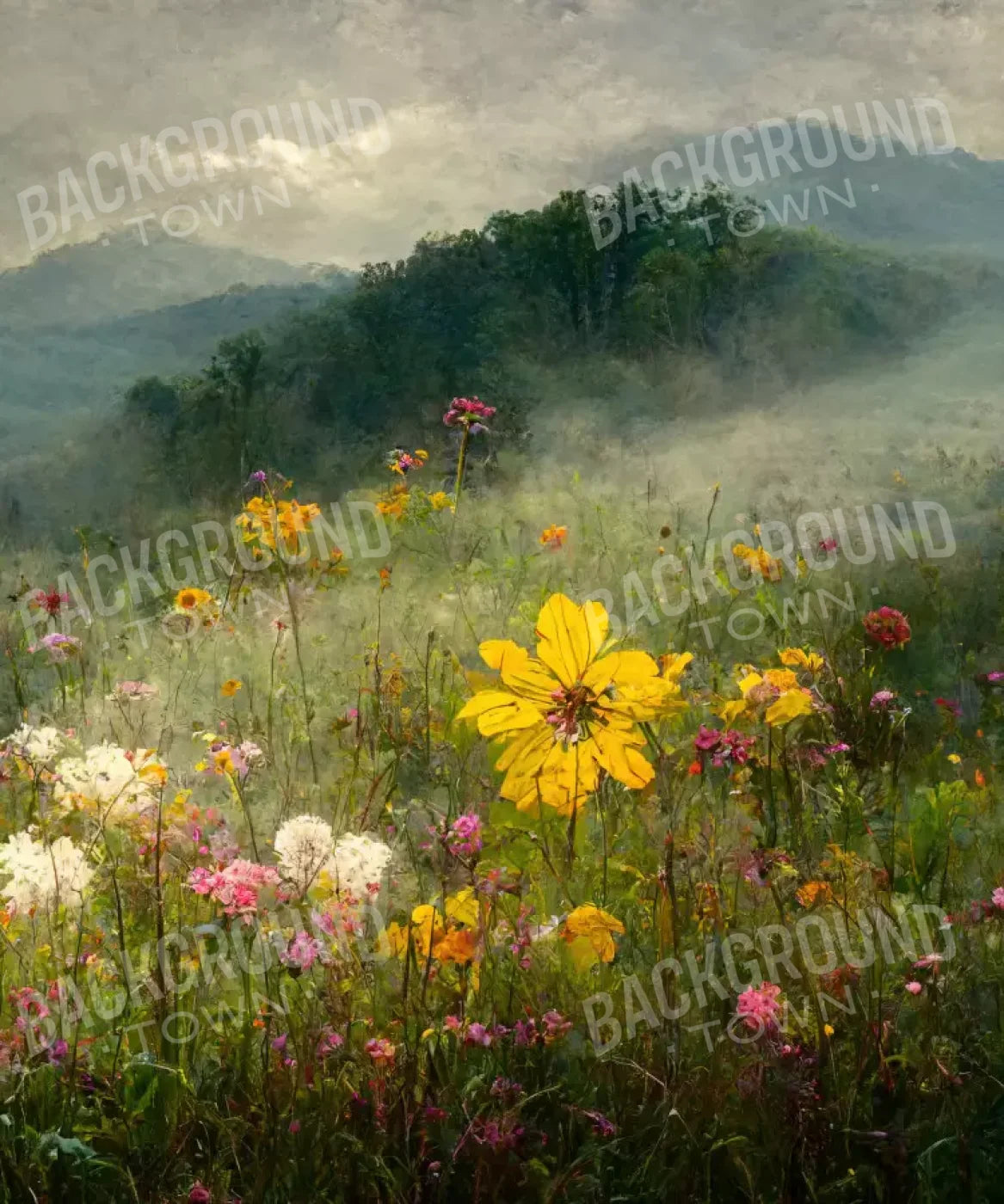 Multi-Color Misty Floral Mountain Backdrop for Photography