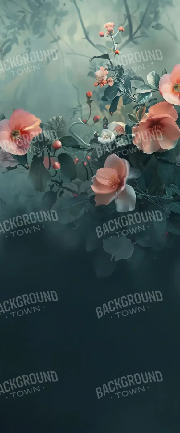 Moody Blue With Peach Floral Blossoms Sweep 5’x12’ UltraCloth for Westcott X-Drop (60 x 144 inch) Backdrop