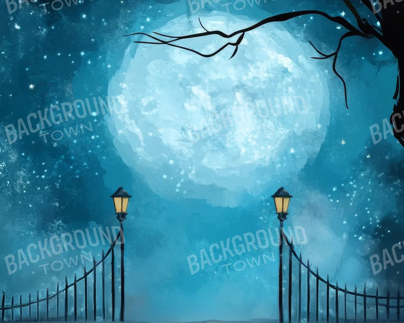 Moonlit Dark Picket Fence 10’x8’ Fleece (120 x 96 inch) Backdrop