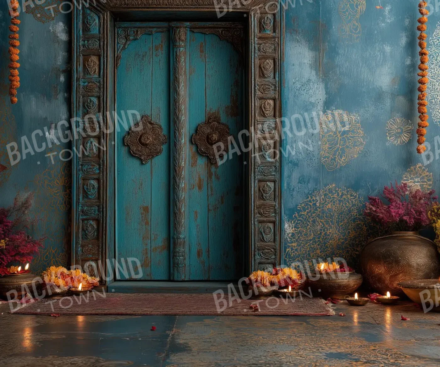 Blue Brown Yellow Orange Backdrop for Photography