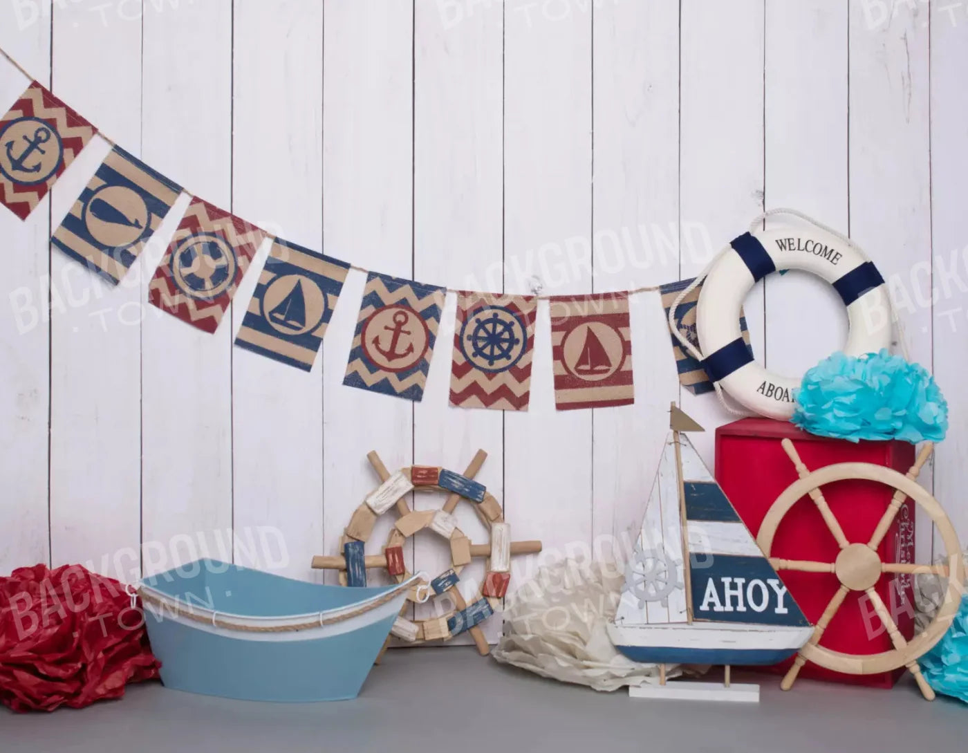 Nautical Blues 8X6 Fleece ( 96 X 72 Inch ) Backdrop