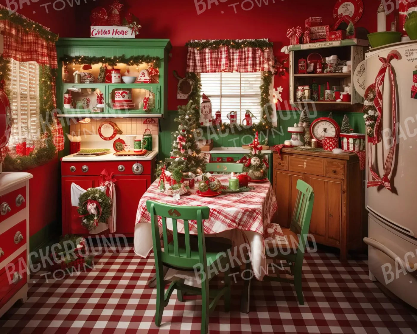 North Pole Kitchen Ii 10’X8’ Fleece (120 X 96 Inch) Backdrop