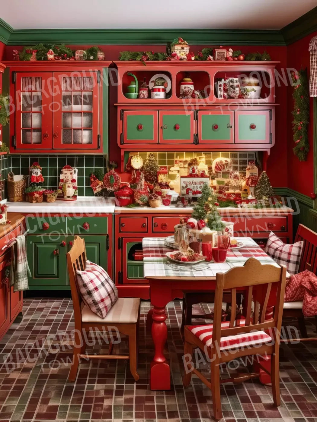 North Pole Kitchen 6’X8’ Fleece (72 X 96 Inch) Backdrop