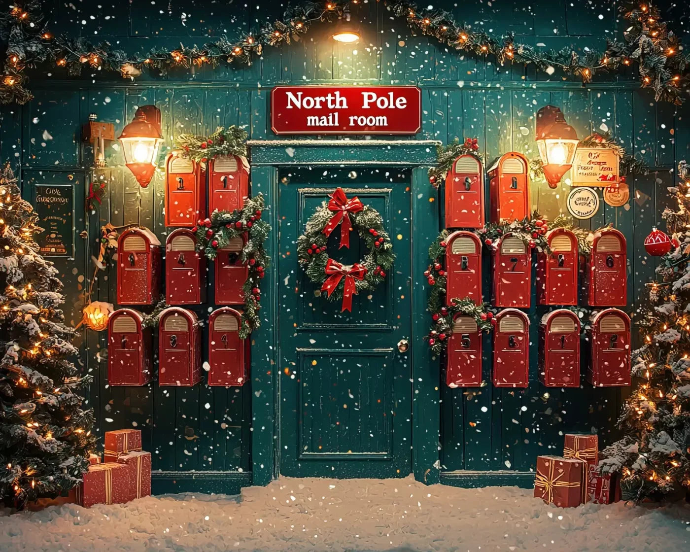 North Pole Mail Room I 10’X8’ Fleece (120 X 96 Inch) Backdrop