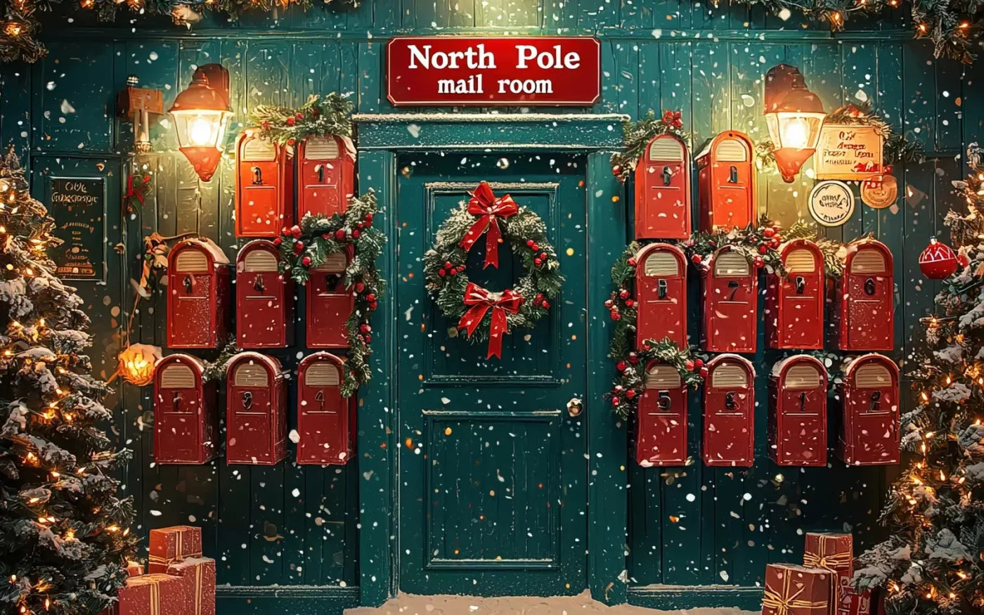 North Pole Mail Room I 16’X10’ Ultracloth (192 X 120 Inch) Backdrop