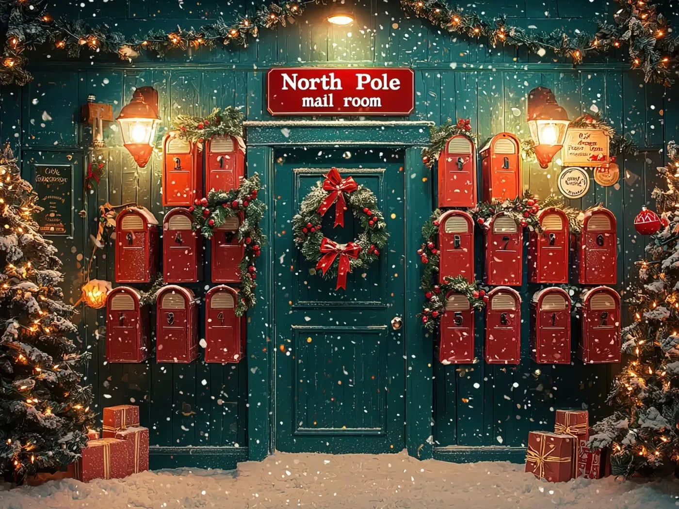 North Pole Mail Room I 6’8X5’ Fleece (80 X 60 Inch) Backdrop