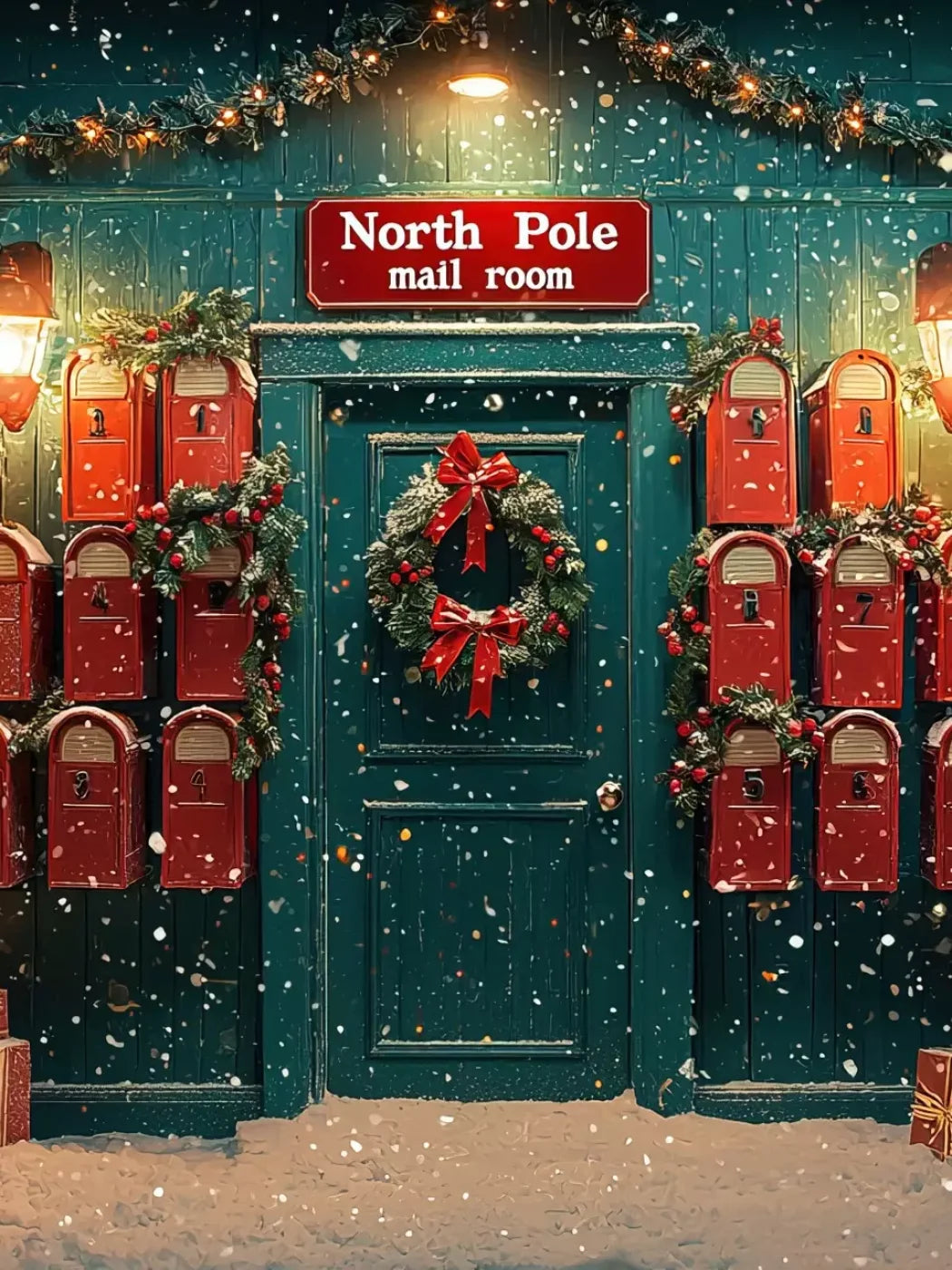 North Pole Mail Room I 6’X8’ Fleece (72 X 96 Inch) Backdrop