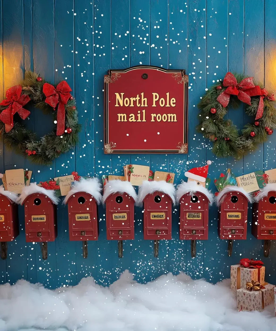 North Pole Mail Room Wall 10’X12’ Ultracloth (120 X 144 Inch) Backdrop