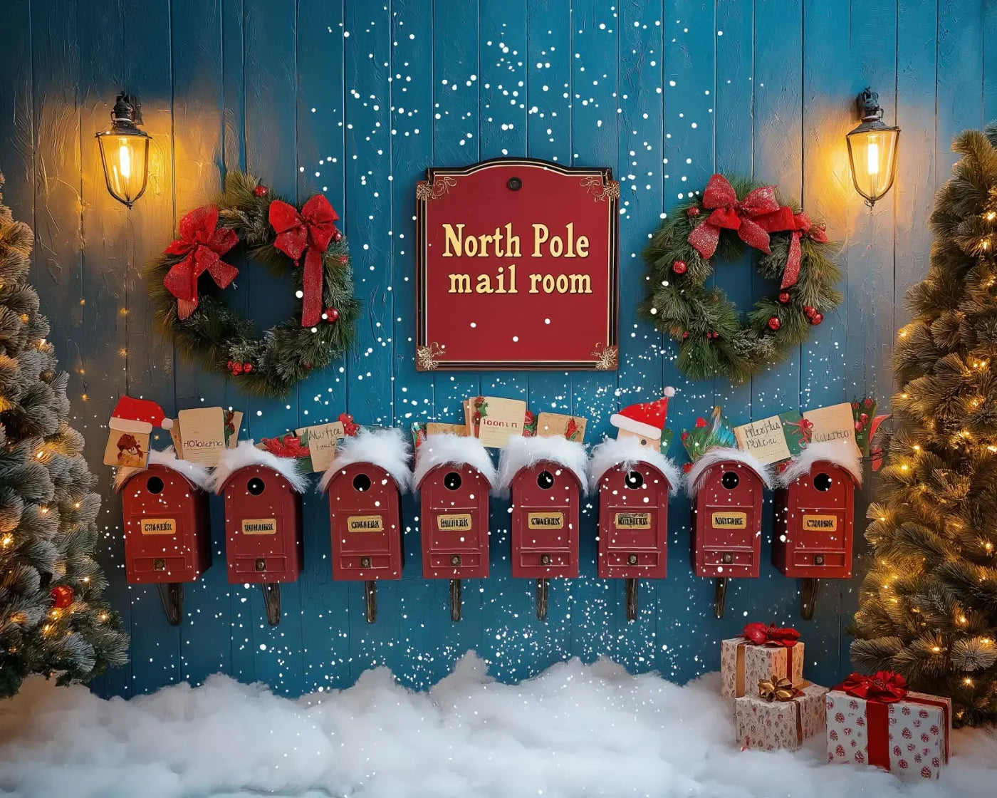 North Pole Mail Room Wall 10’X8’ Fleece (120 X 96 Inch) Backdrop