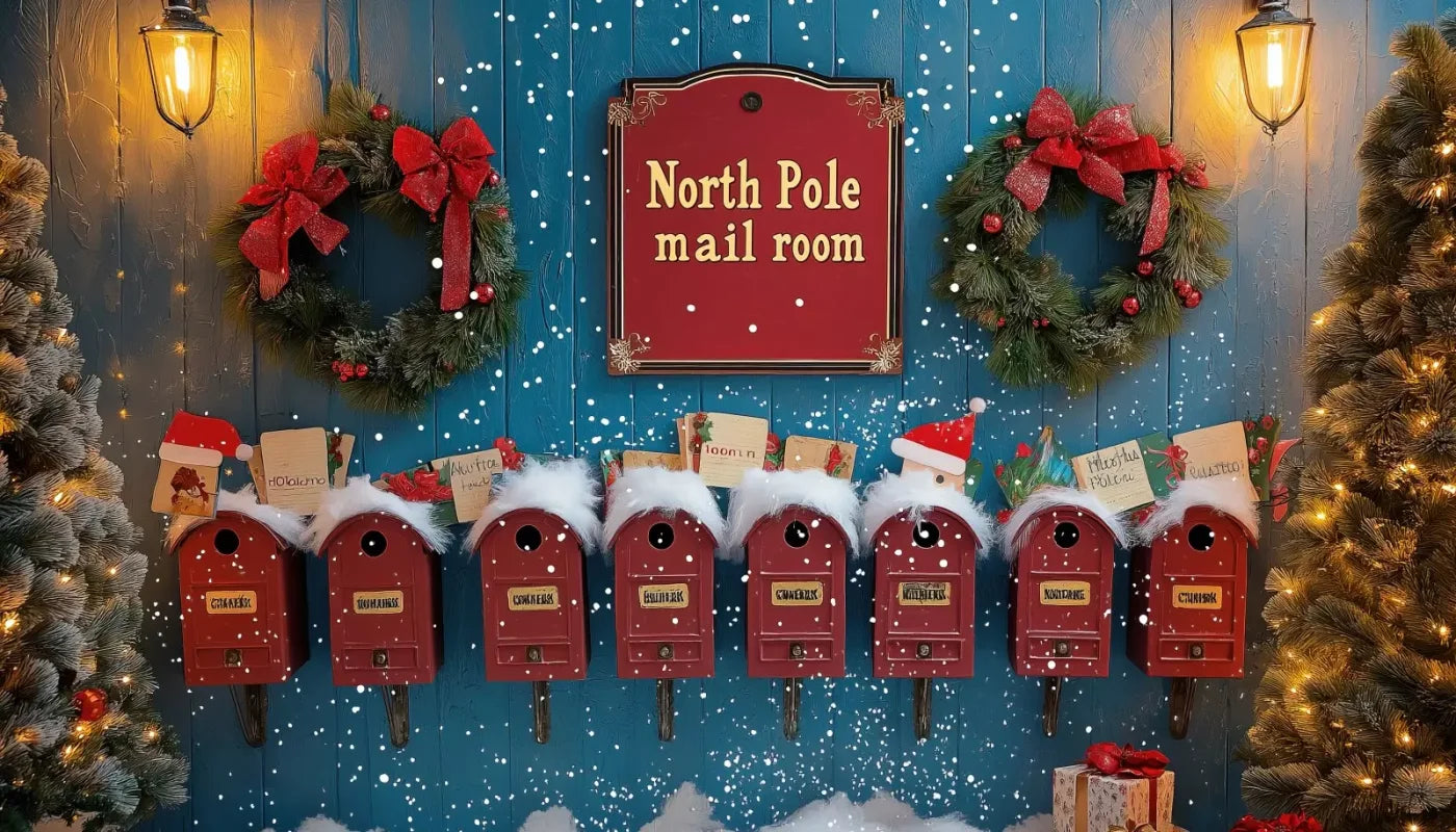 North Pole Mail Room Wall 14’X8’ Ultracloth (168 X 96 Inch) Backdrop