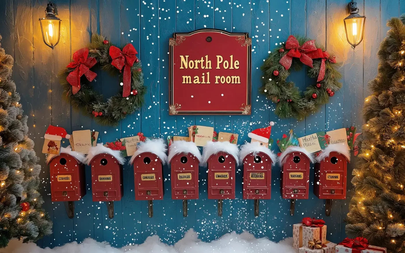 North Pole Mail Room Wall 16’X10’ Ultracloth (192 X 120 Inch) Backdrop