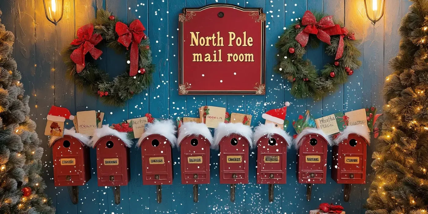 North Pole Mail Room Wall 20’X10’ Ultracloth (240 X 120 Inch) Backdrop