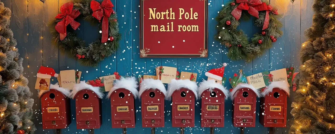 North Pole Mail Room Wall 20’X8’ Ultracloth (240 X 96 Inch) Backdrop