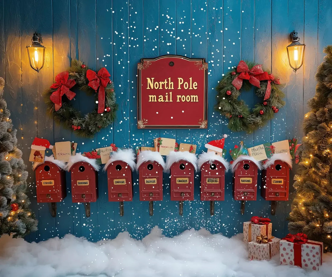 North Pole Mail Room Wall 5’X4’2 Fleece (60 X 50 Inch) Backdrop