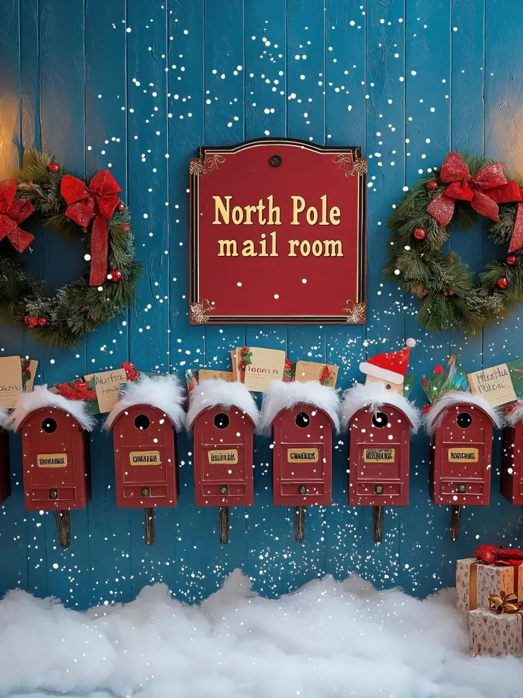 North Pole Mail Room Wall 5’X6’8 Fleece (60 X 80 Inch) Backdrop