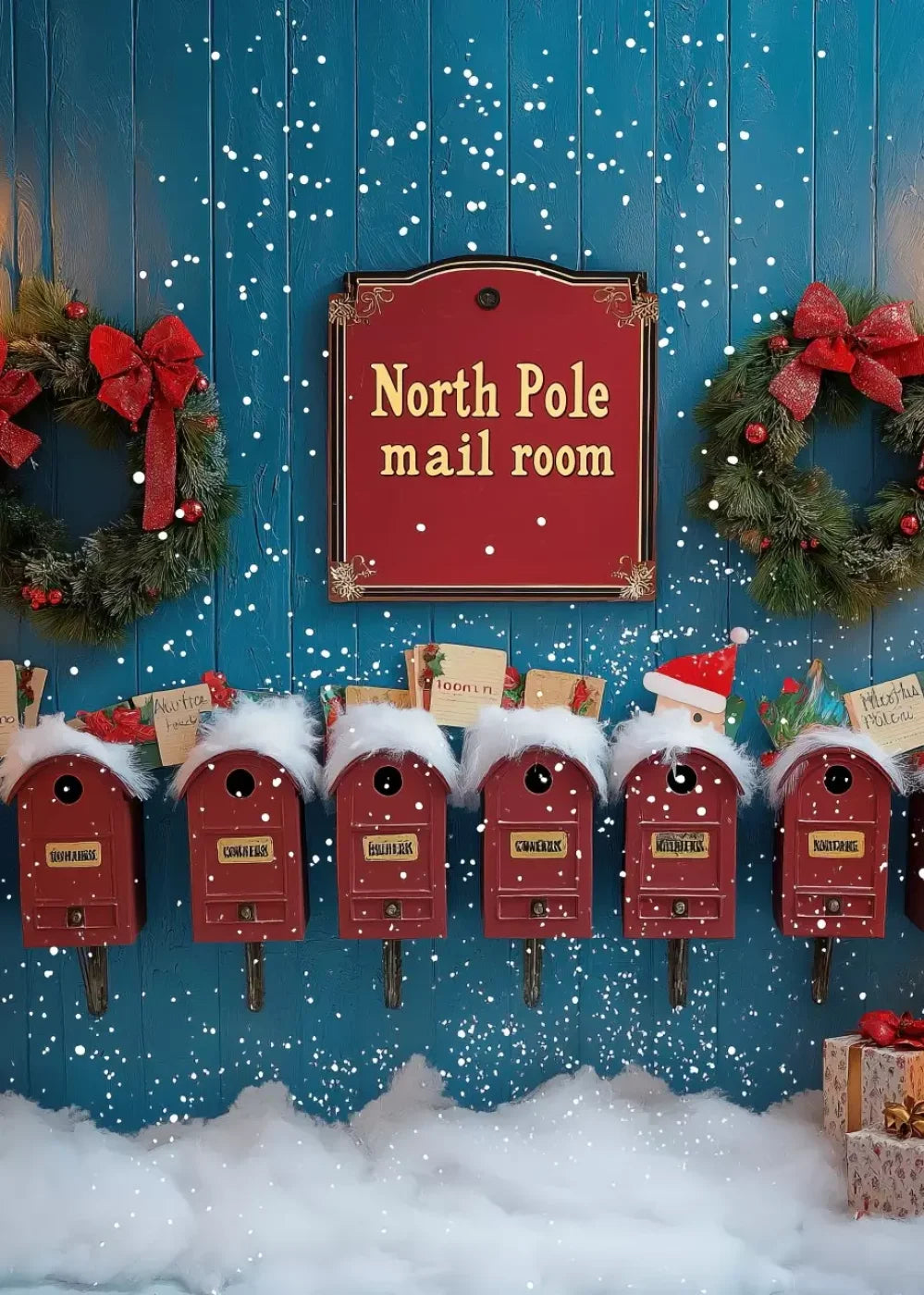 North Pole Mail Room Wall 5’X7’ Ultracloth (60 X 84 Inch) Backdrop