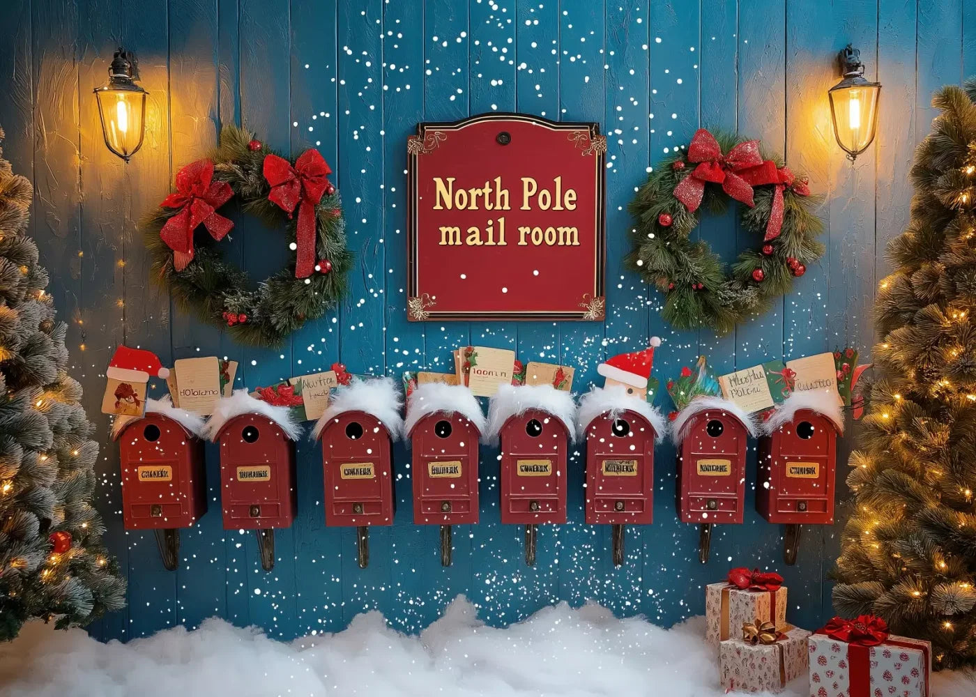 North Pole Mail Room Wall 7’X5’ Ultracloth (84 X 60 Inch) Backdrop
