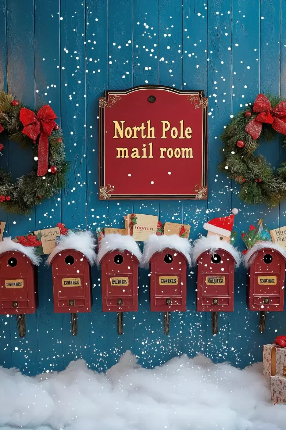 North Pole Mail Room Wall 8’X12’ Ultracloth (96 X 144 Inch) Backdrop
