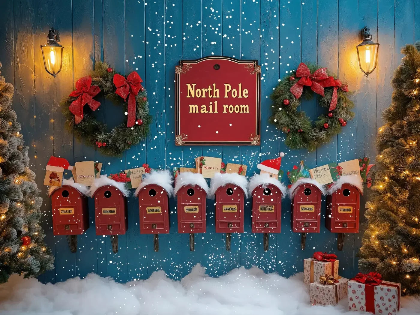 North Pole Mail Room Wall 8’X6’ Fleece (96 X 72 Inch) Backdrop