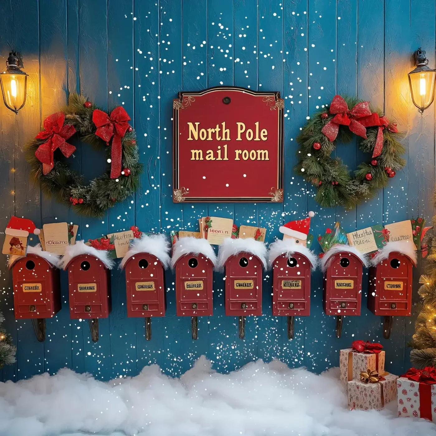 North Pole Mail Room Wall 8’X8’ Fleece (96 X Inch) Backdrop
