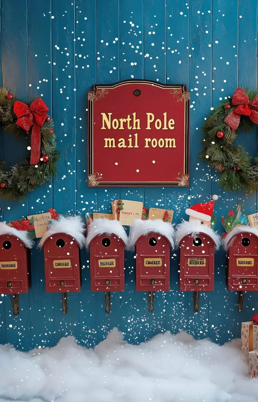 North Pole Mail Room Wall 9’X14’ Ultracloth (108 X 168 Inch) Backdrop