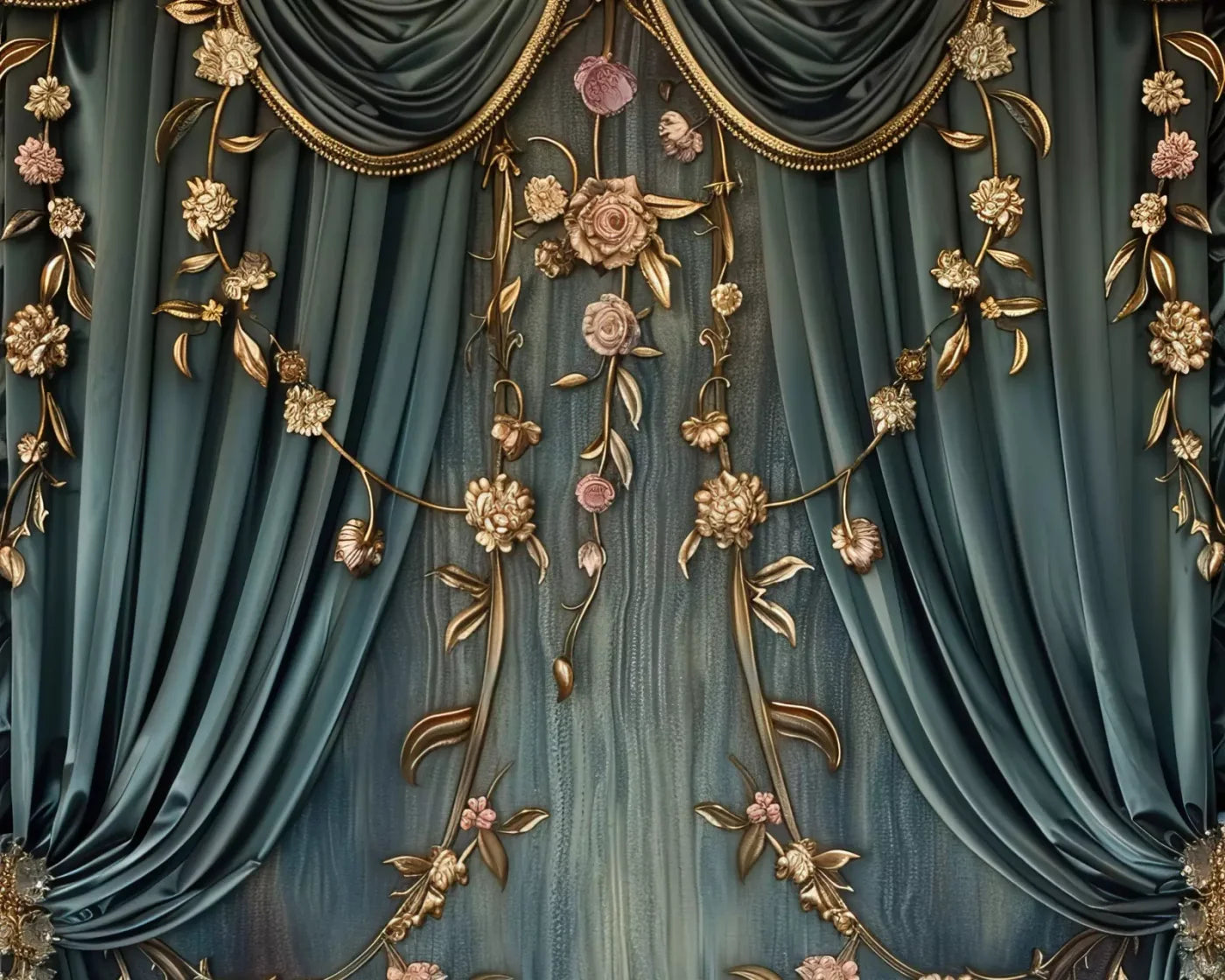 Nouveau Floral Curtain 10’X8’ Fleece (120 X 96 Inch) Backdrop