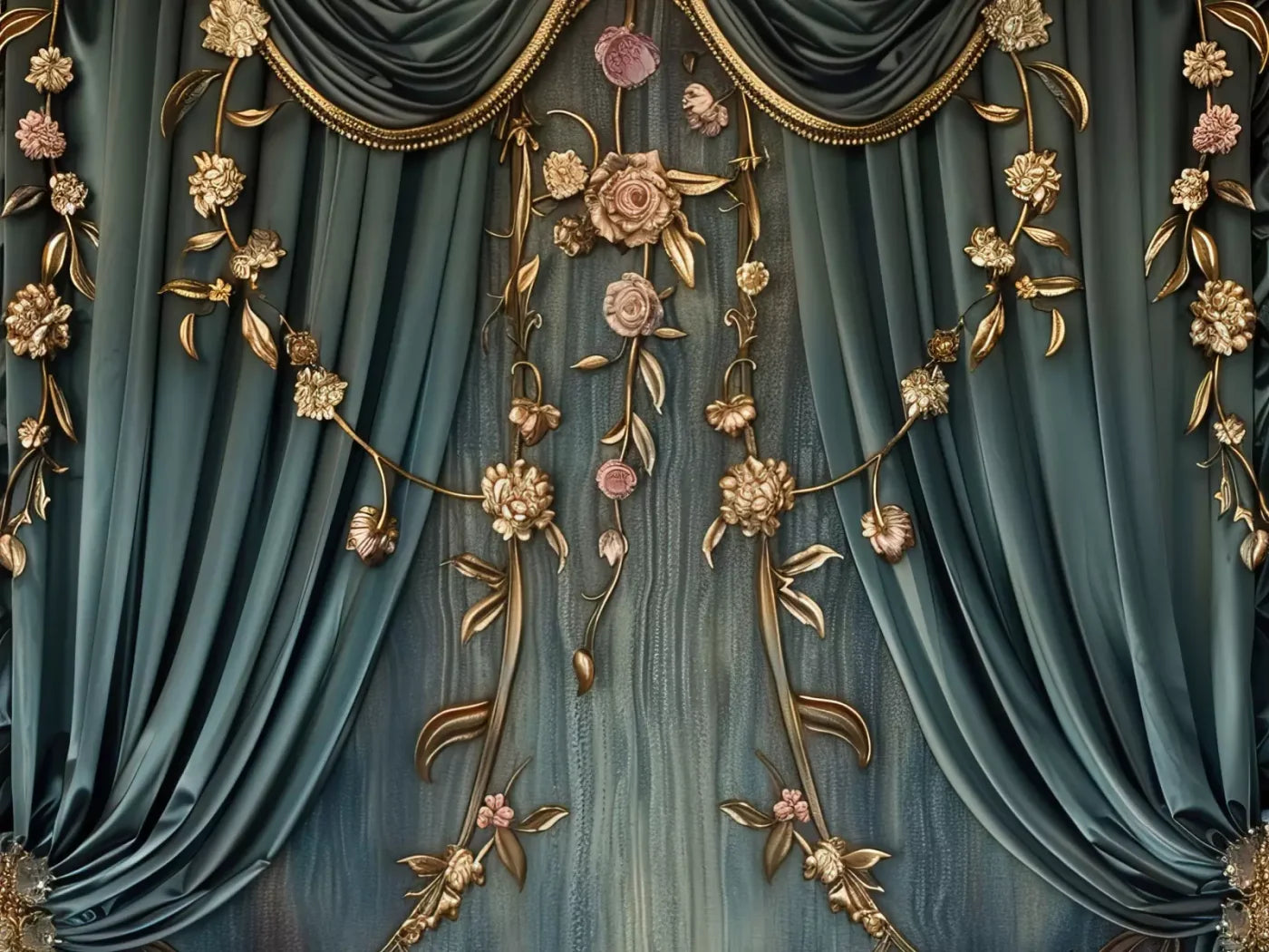 Nouveau Floral Curtain 6’8X5’ Fleece (80 X 60 Inch) Backdrop
