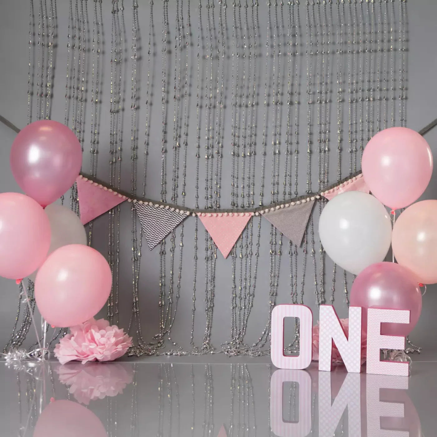 One Silver Pink Birthday 10X10 Ultracloth ( 120 X Inch ) Backdrop