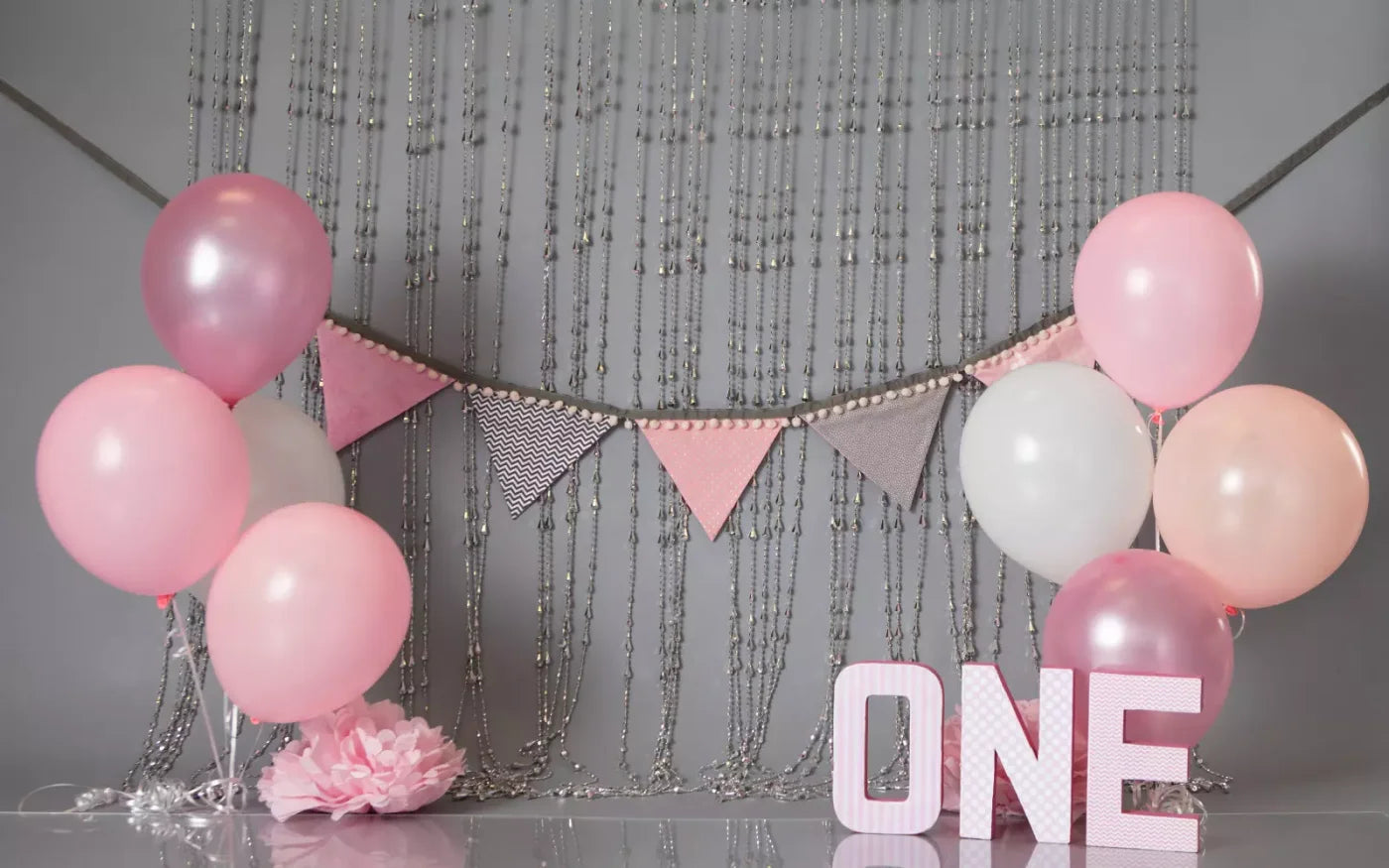 One Silver Pink Birthday 14X9 Ultracloth ( 168 X 108 Inch ) Backdrop